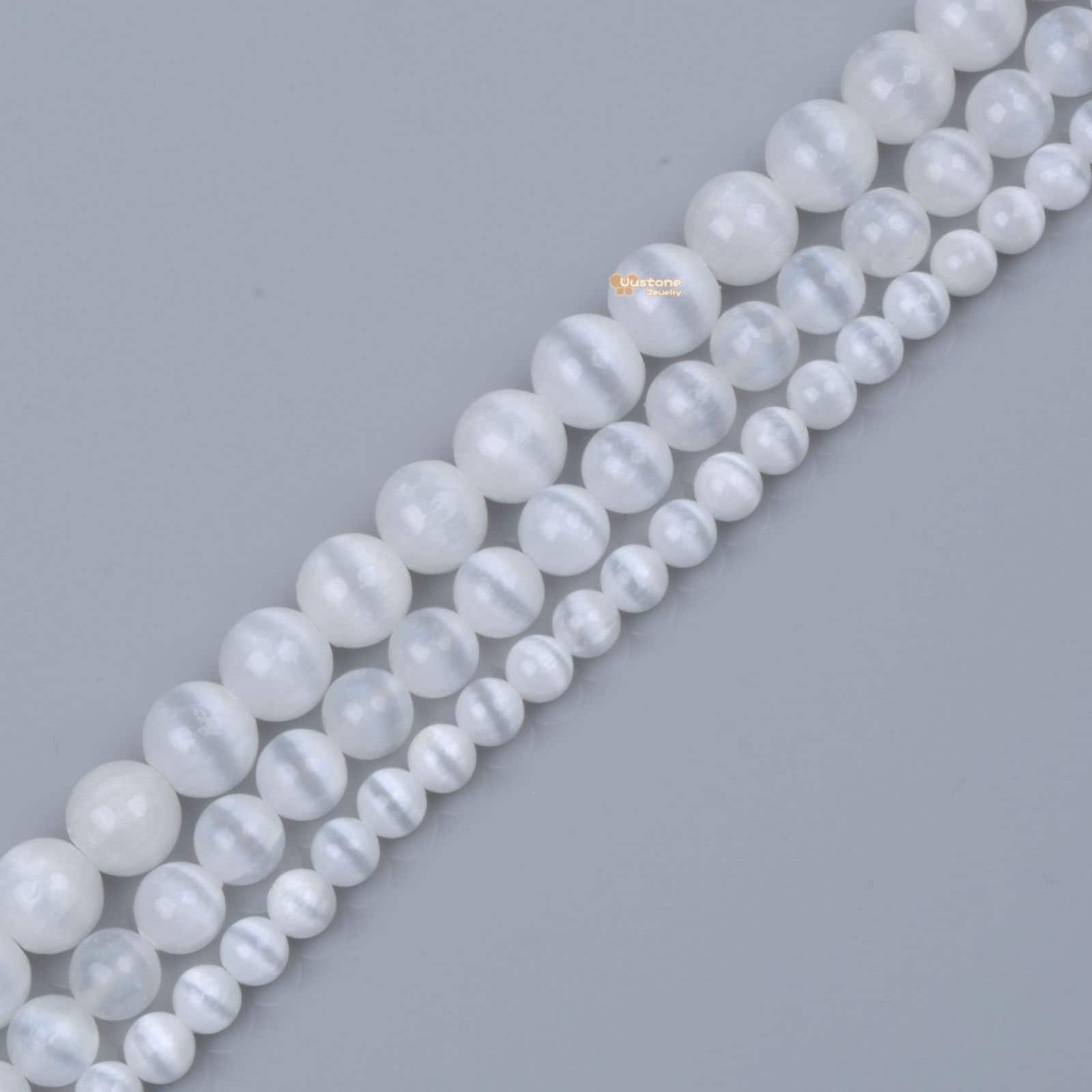 Cat Eye White Selenite Round Ball Loose Gemstone Beads 6mm 8mm 10mm