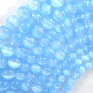 Genuine Light Blue Selenite Round Beads Gemstone 15.5" Strand 6mm 8mm 10mm