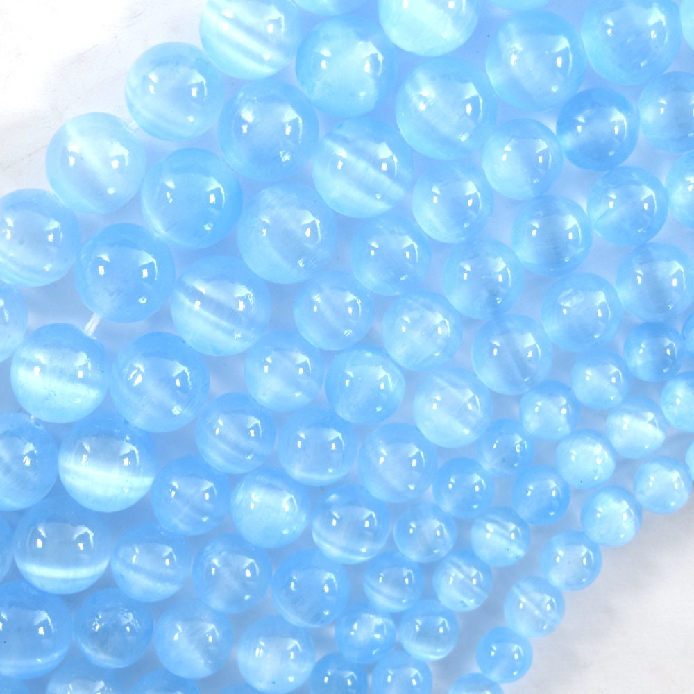 Genuine Light Blue Selenite Round Beads Gemstone 15.5" Strand 6mm 8mm 10mm