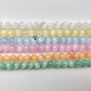 Genuine Selenite Cat's Eye Gemstone Smooth Round Beads 6mm 8mm 10mm,15" full strand