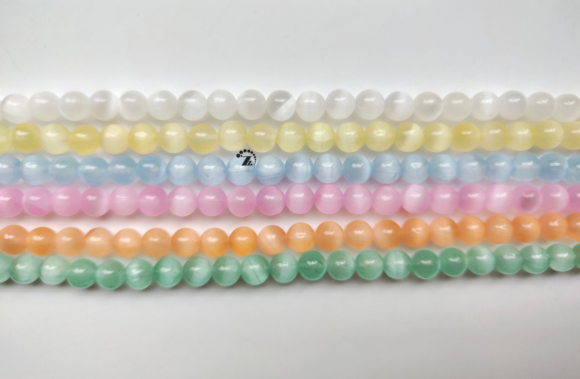 Genuine Selenite Cat's Eye Gemstone Smooth Round Beads 6mm 8mm 10mm,15" Full Strand