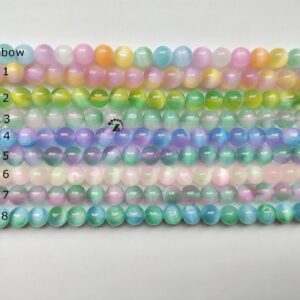 Genuine Selenite Cat's Eye Gemstone Smooth Round Beads,Rainbow,Gradient Color,6mm 8mm 10mm,15" full strand