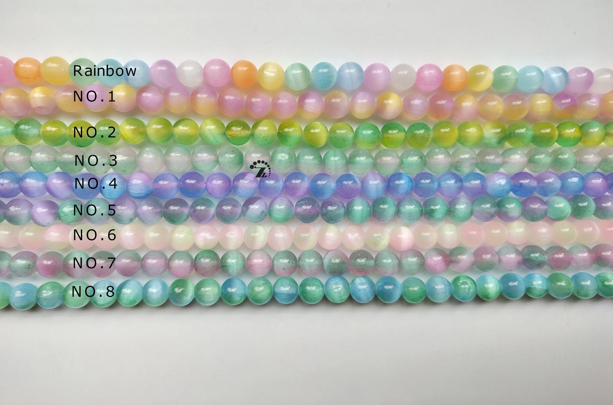 Genuine Selenite Cat's Eye Gemstone Smooth Round Beads,rainbow,gradient Color,6mm 8mm 10mm,15" Full Strand