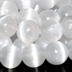 Genuine Natural Selenite Gemstone Beads 8MM White Cat's Eye Selenite Round AAA Quality Loose Beads (115984)