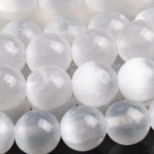 Genuine Natural Selenite Gemstone Beads 6MM White Cat's Eye Round AAA+ Quality Loose Beads (115988)