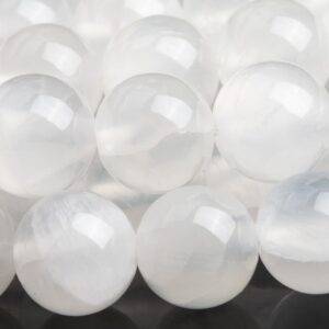 Genuine Natural Selenite Gemstone Beads 10MM White Cat's Eye Round AA Quality Loose Beads (111022)