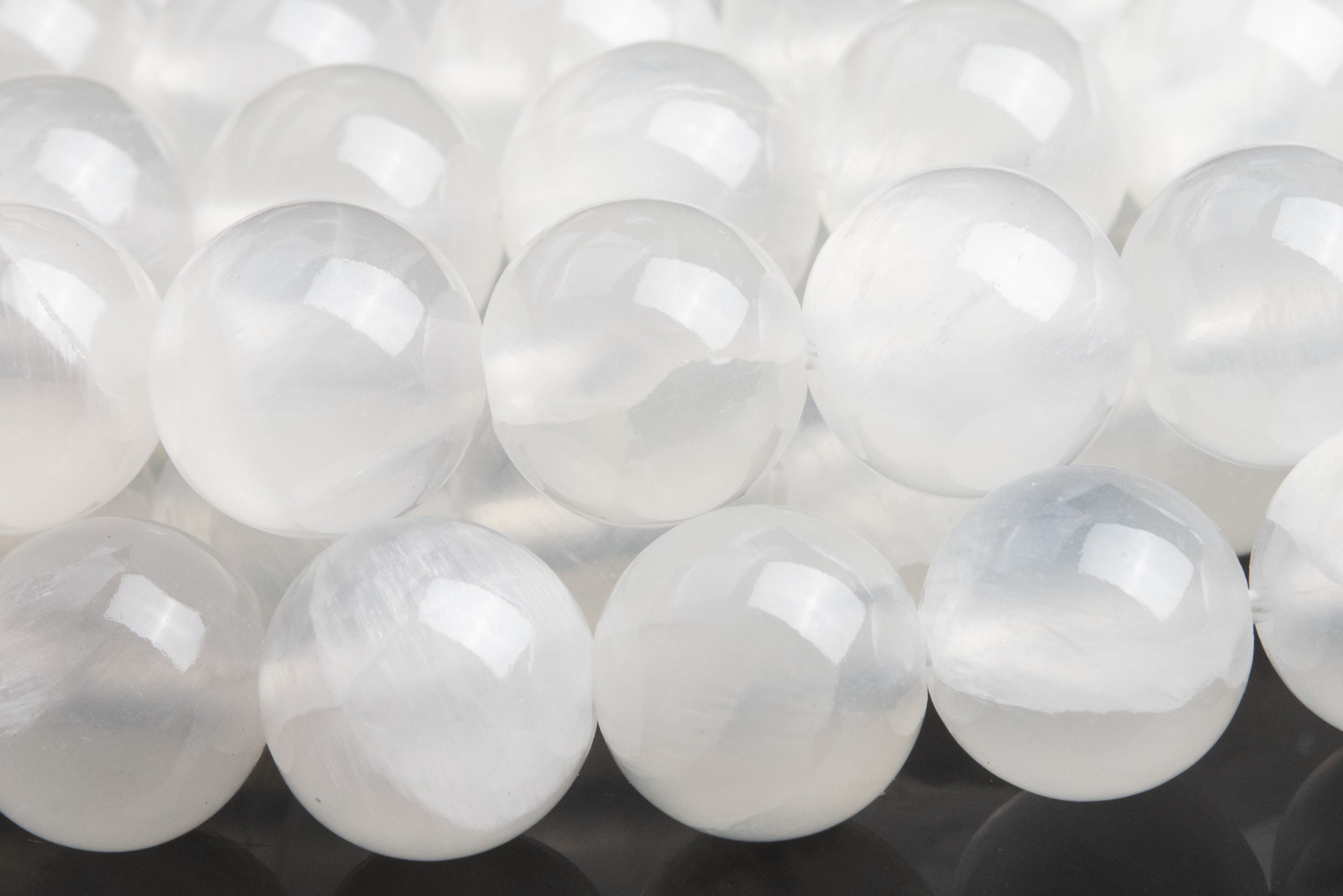 Genuine Natural Selenite Gemstone Beads 10mm White Cat's Eye Round Aa Quality Loose Beads (111022)
