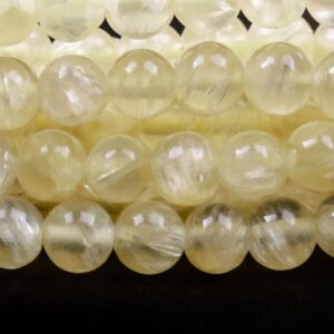 Genuine Natural Selenite Gemstone Beads 4MM Honey Yellow Round AAA Quality Loose Beads (124554)