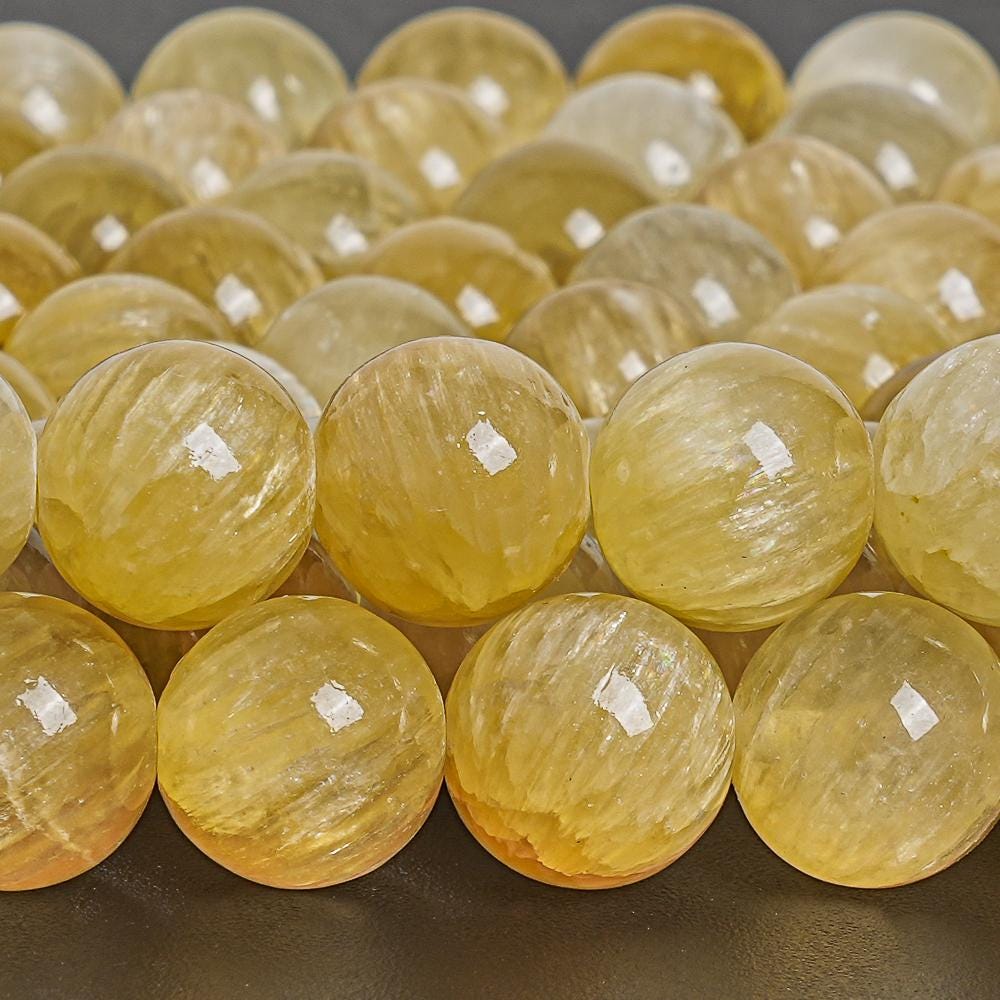 Genuine Natural Selenite Gemstone Beads 4mm 6mm 8mm 10mm 12mm Honey Yellow Round Aaa Quality Loose Beads