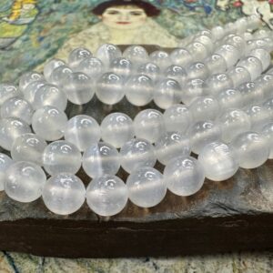 High Quality rare Selenite Round Beads 8mm  Natural Cats Eye Selenite Beads  / Glowing white clear  Gemstone Beads