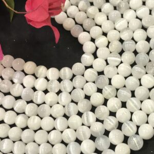 Natural Selenite Round Beads 8 Mm Beads For Sale High Quality Beads 15 Inches Mala Beads Gemstone Beads, Wholesaler Selenite Round Beads