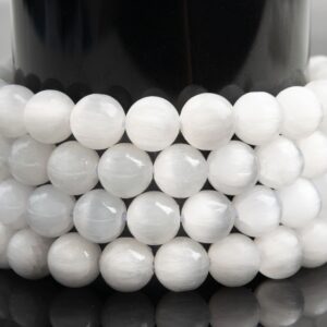 Natural Milky White Selenite Gemstone Grade Aaa Round 8-9mm Loose Beads