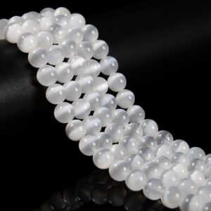 Natural Selenite Smooth Round Beads Size 6mm 8mm 10mm 12mm 16mm 18mm 15.5"Strand