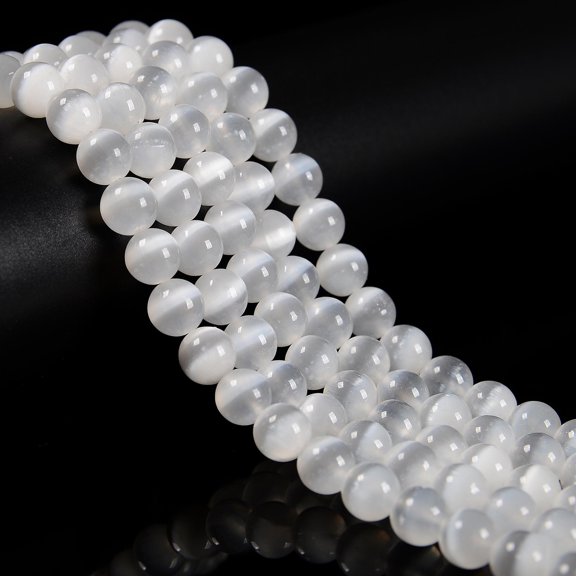 Natural Selenite Smooth Round Beads Size 6mm 8mm 10mm 12mm 16mm 18mm 15.5"strand