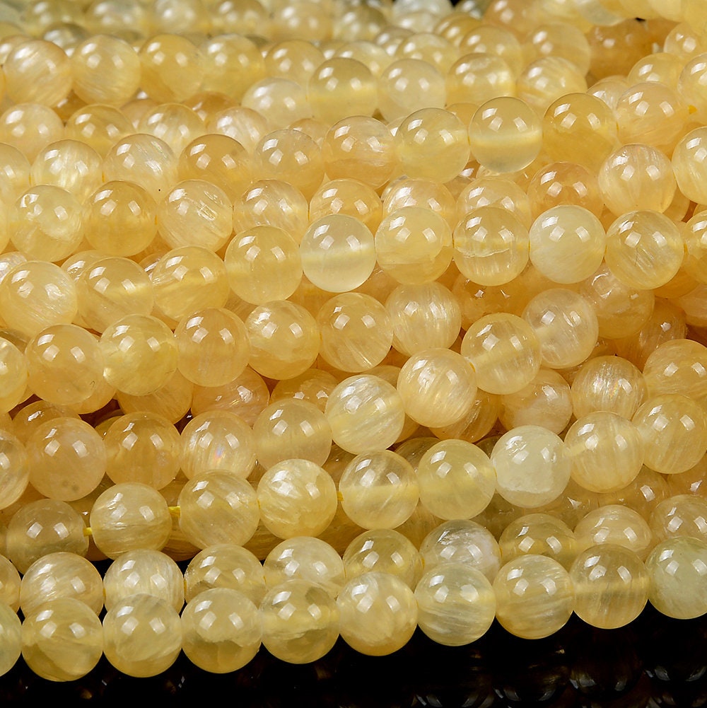 Natural Yellow Selenite Gemstone Grade Aaa Round 4mm 6mm Loose Beads (d403)