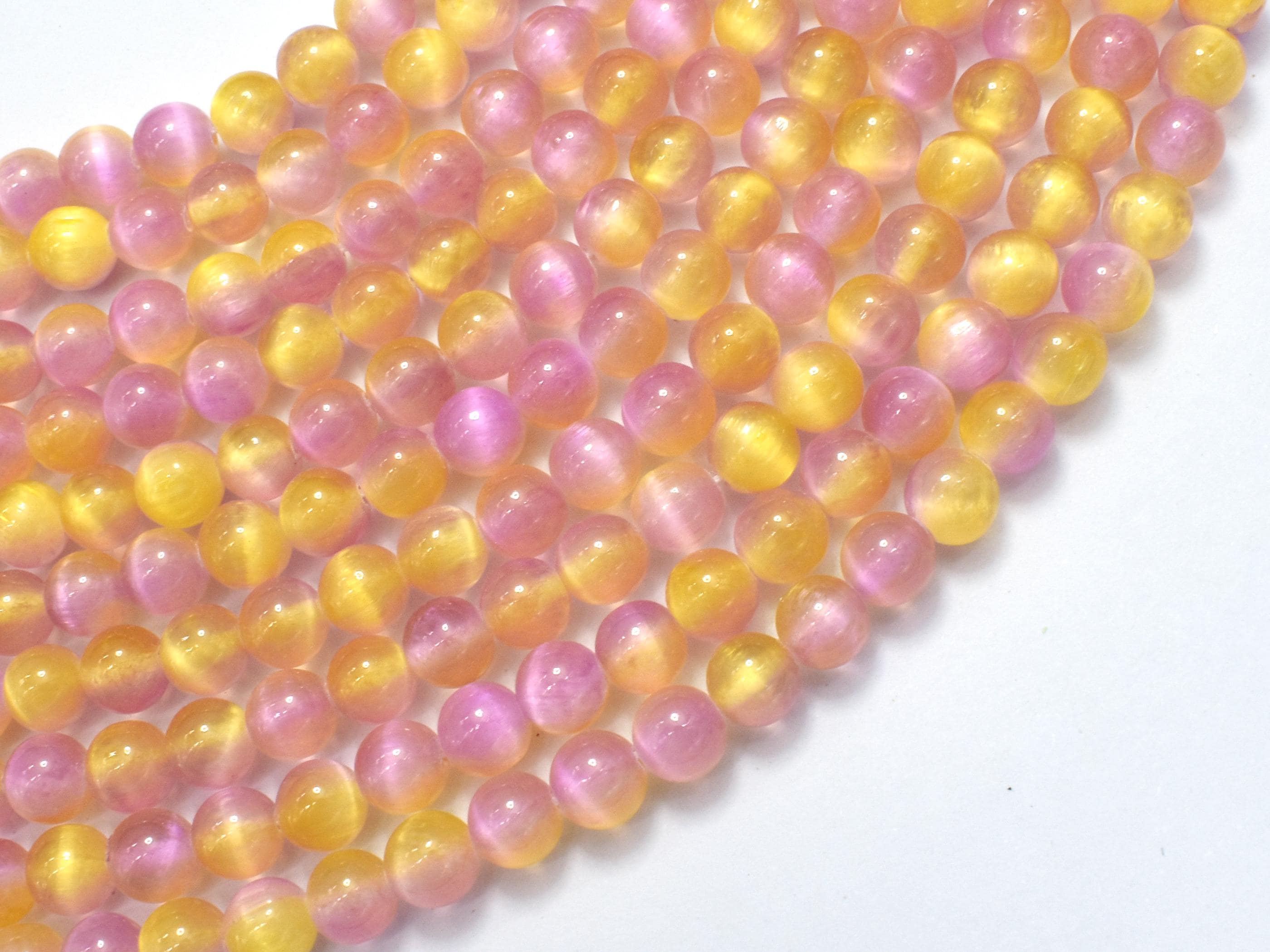 Selenite - Pink & Yellow, 6mm (6.5mm) Round Beads, 15.5 Inch, Approx. 63 Beads, Hole 1mm (462054024)