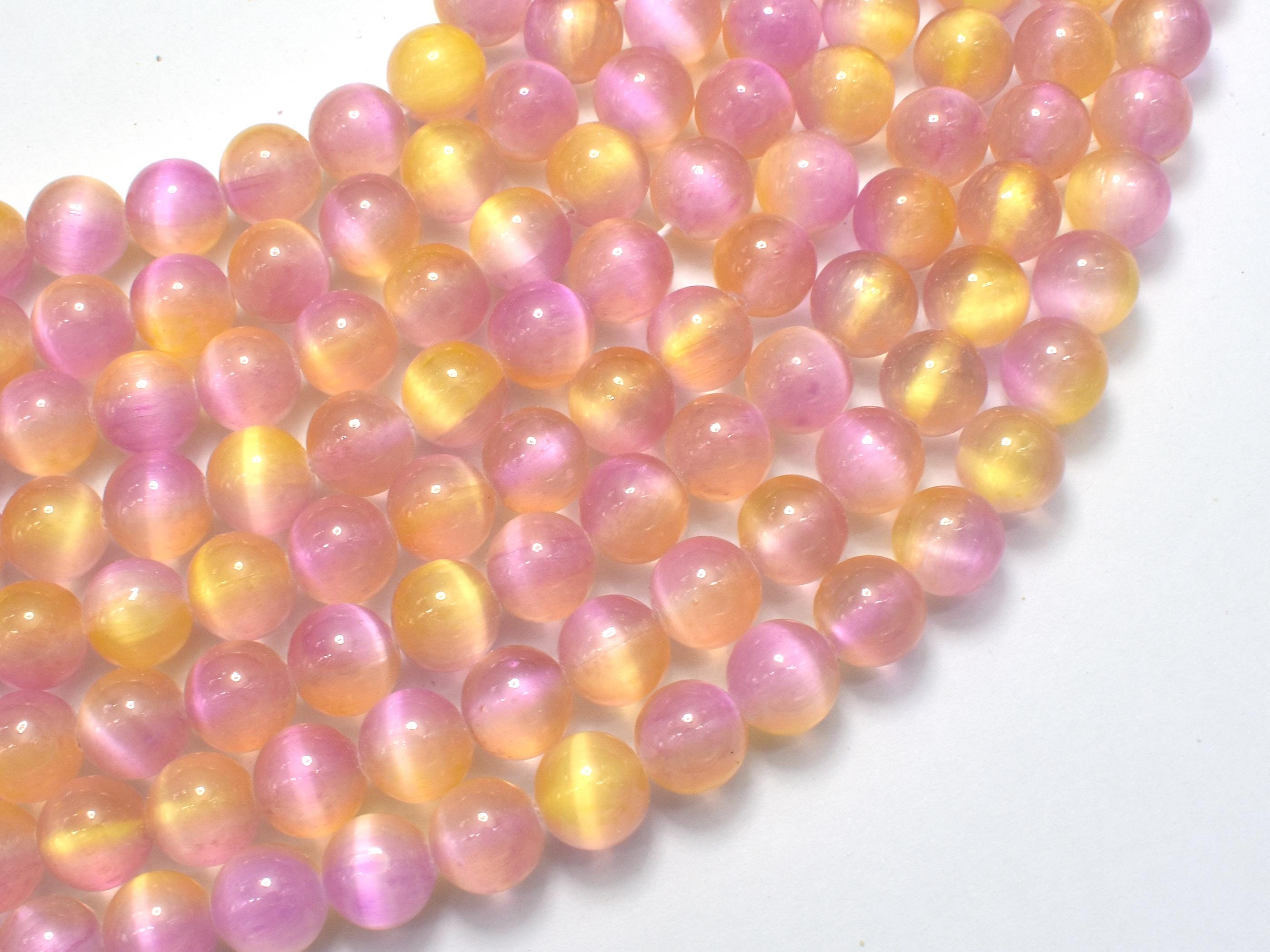 Selenite - Pink & Yellow, 8mm (8.5mm) Round Beads, 15.5 Inch, Approx. 48 Beads, Hole 1mm (462054025)