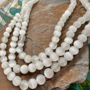 Rare Healing Handcut Selenite Round Beads / Natural Selenite Beads  / Glowing Gemstone Beads 6mm