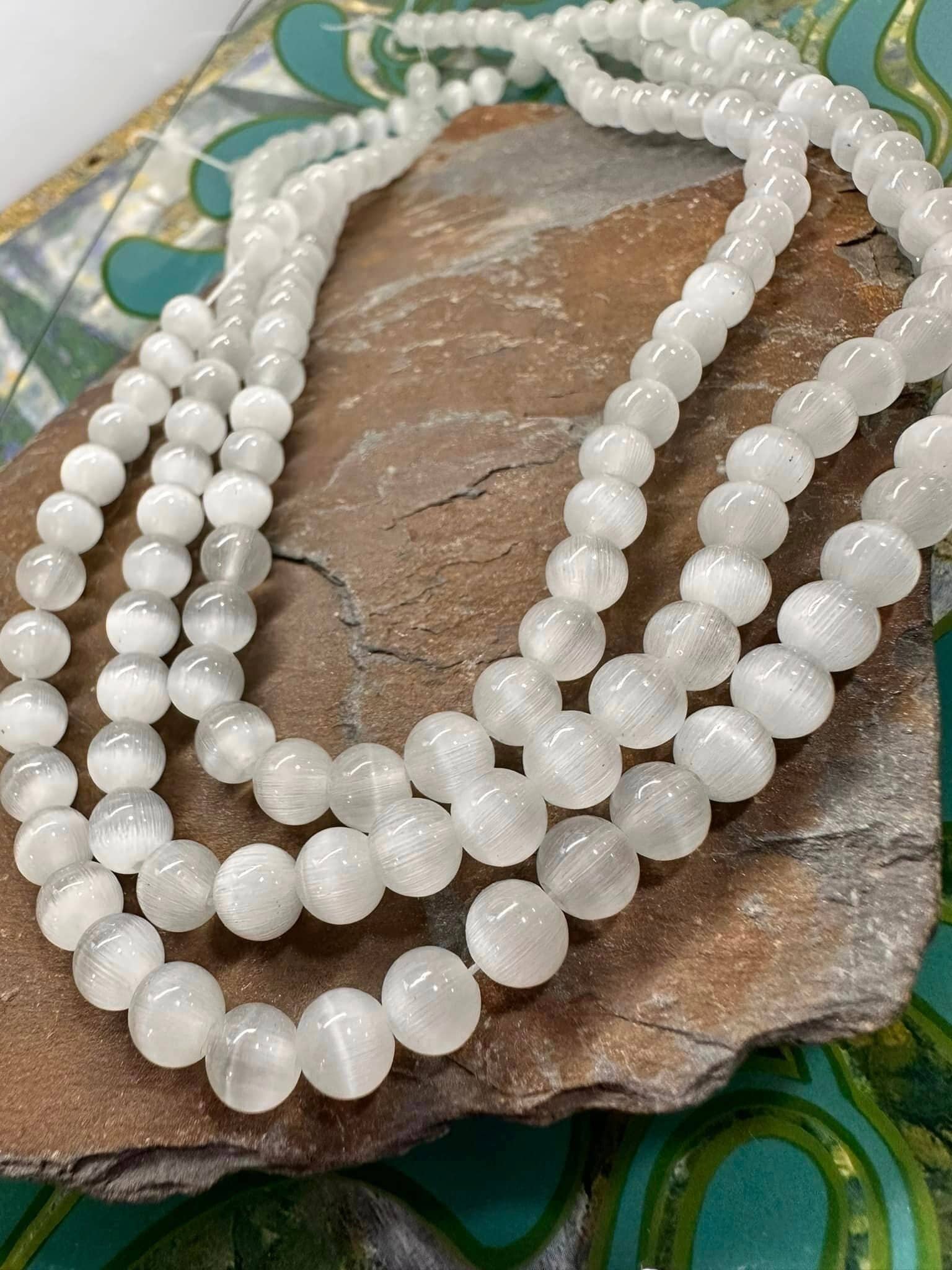 Rare Healing Handcut Selenite Round Beads / Natural Selenite Beads  / Glowing Gemstone Beads 6mm