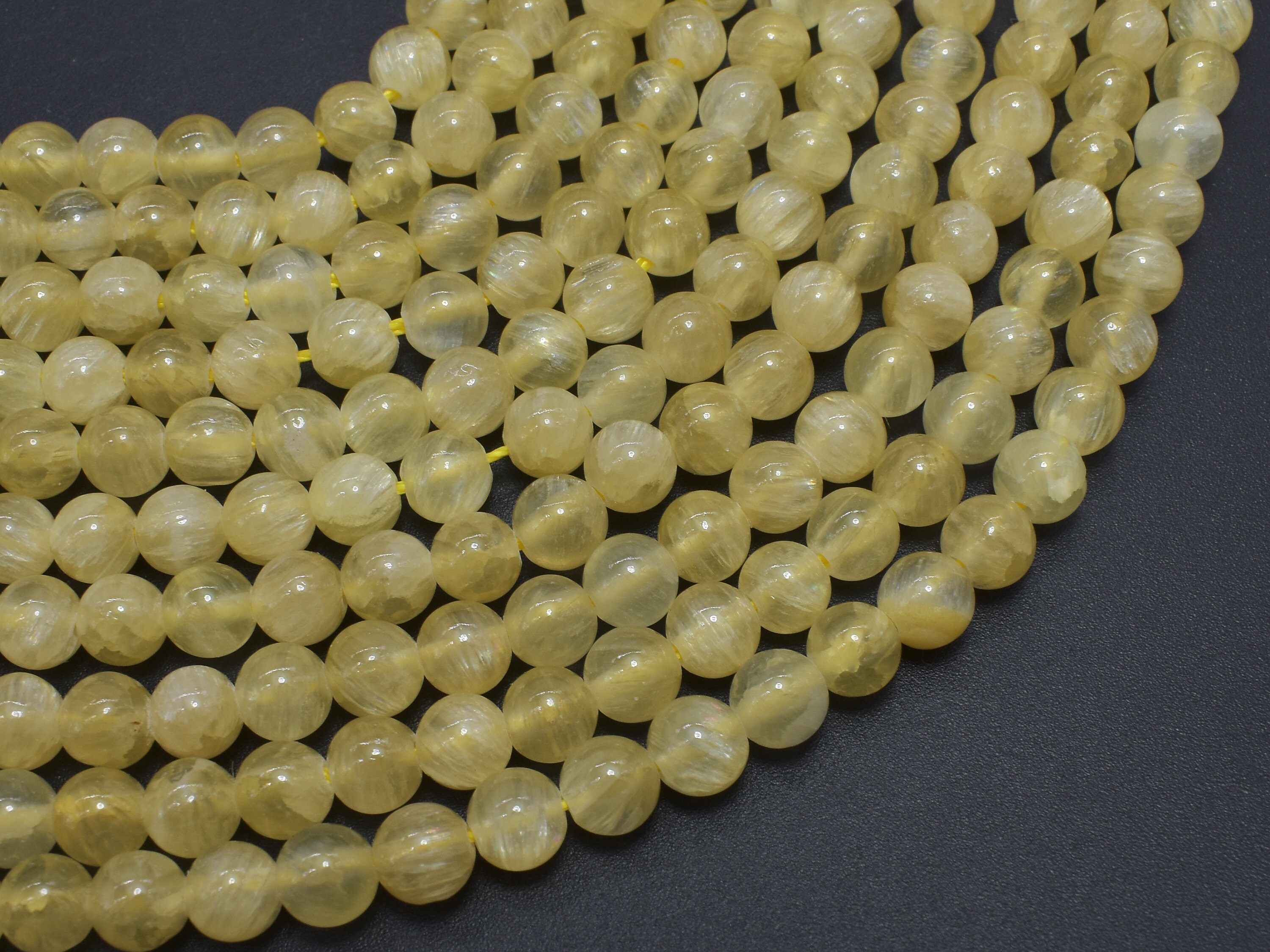Yellow Selenite, Gypsum, 6mm (6.6mm), Round Beads, 16 Inch, Full Strand, Approx. 65 Beads, Hole 1mm (462054009)