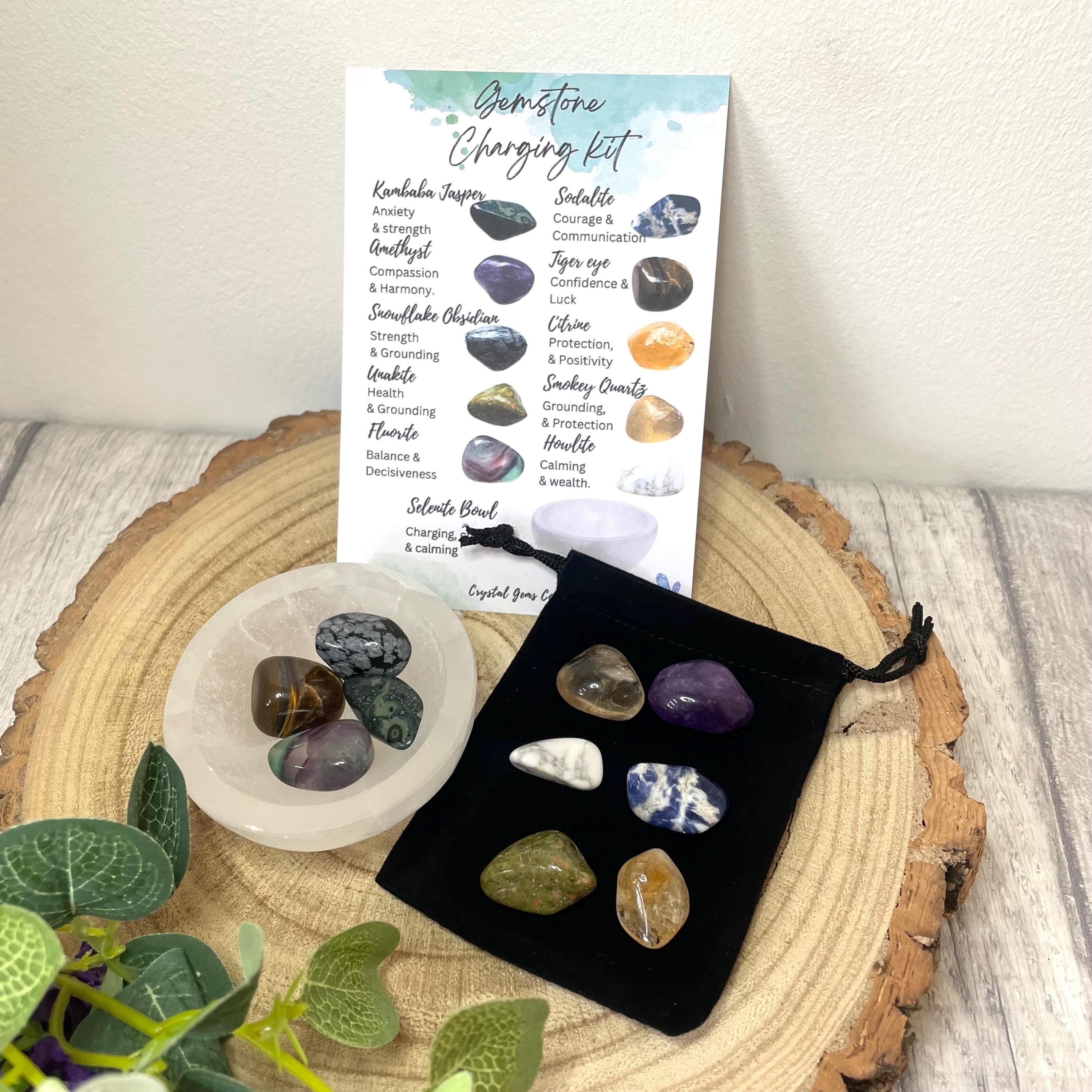 Crystal Charging Kit - Selenite Bowl & Tumble Stones Gift Set