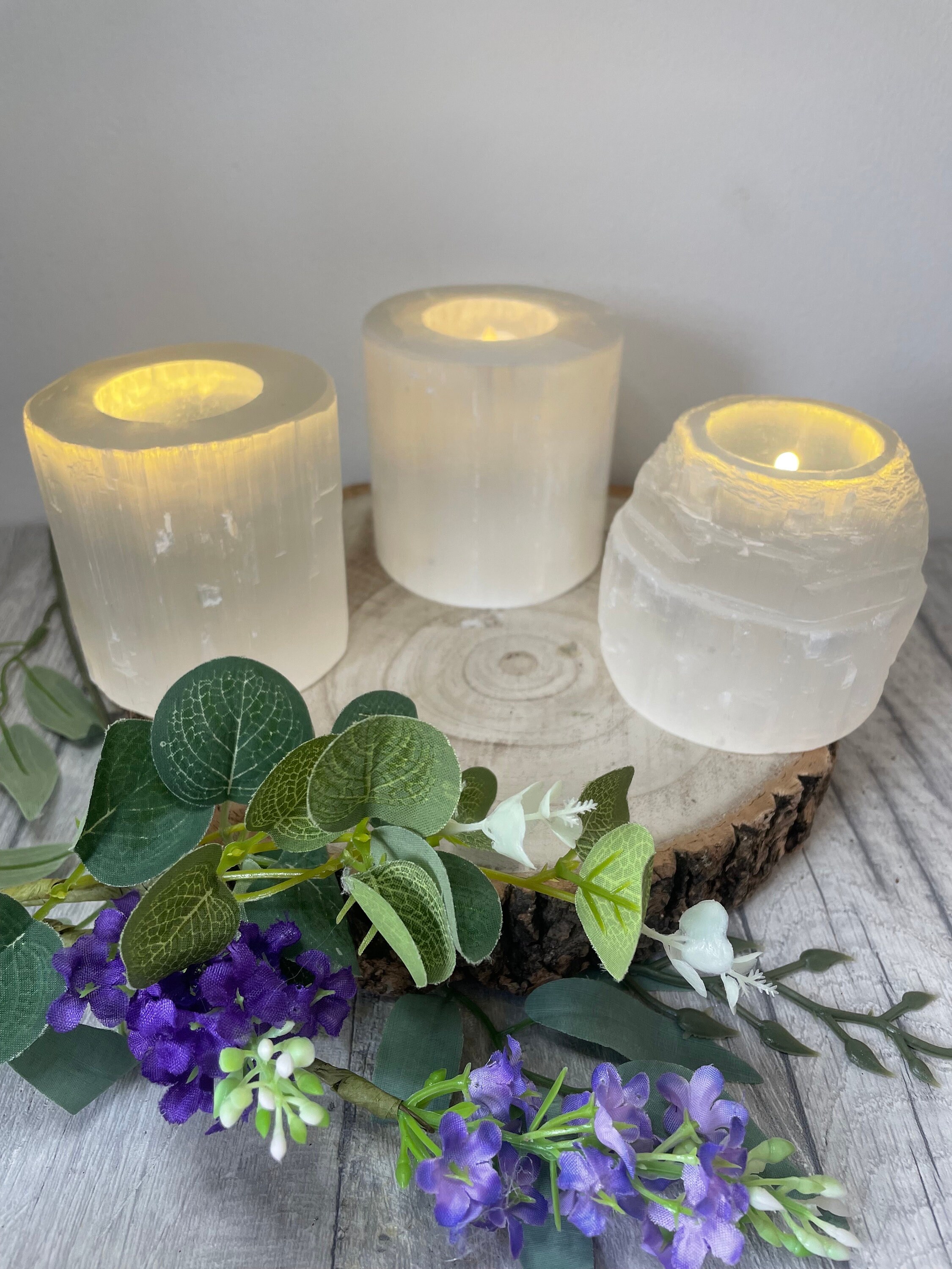 Selenite Cylinder T-light Candle Holder For Clarity