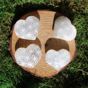 Flower of Life Selenite Hearts Small* Flower of Life Selenite Hearts Small*