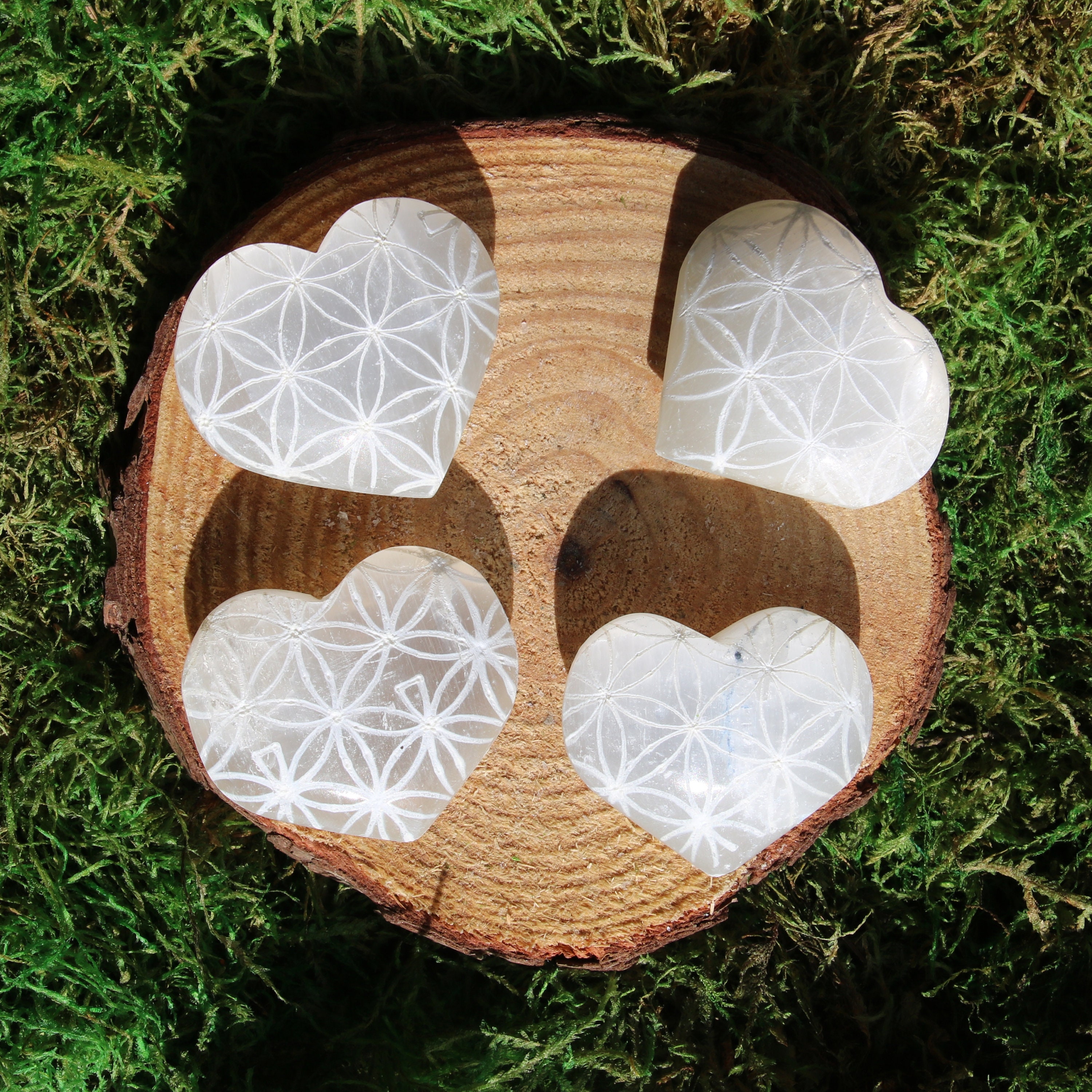 Flower Of Life Selenite Hearts Small*