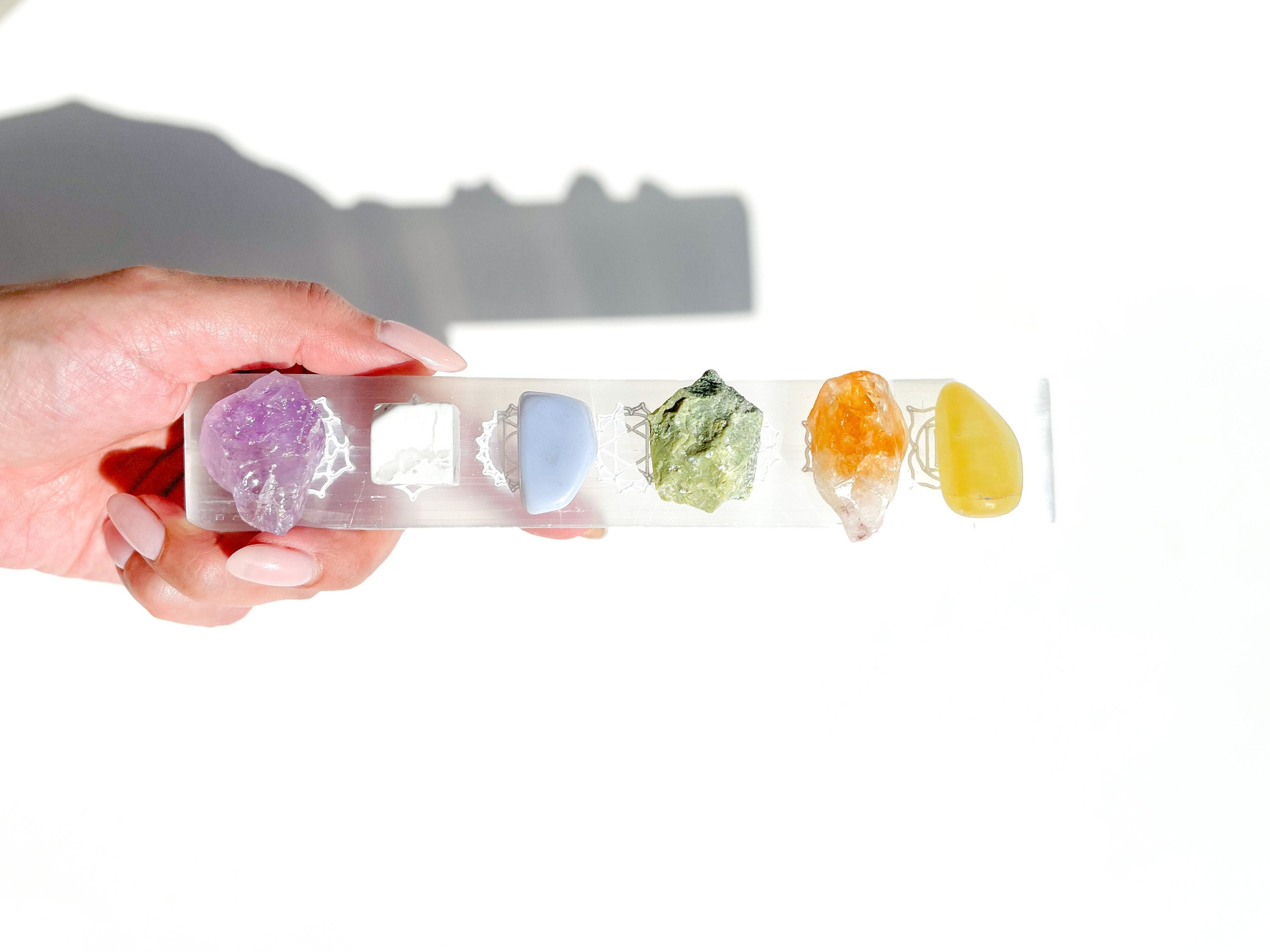 Gemini Zodiac Crystal Set: Chakra Selenite Slab, Healing Gemstones