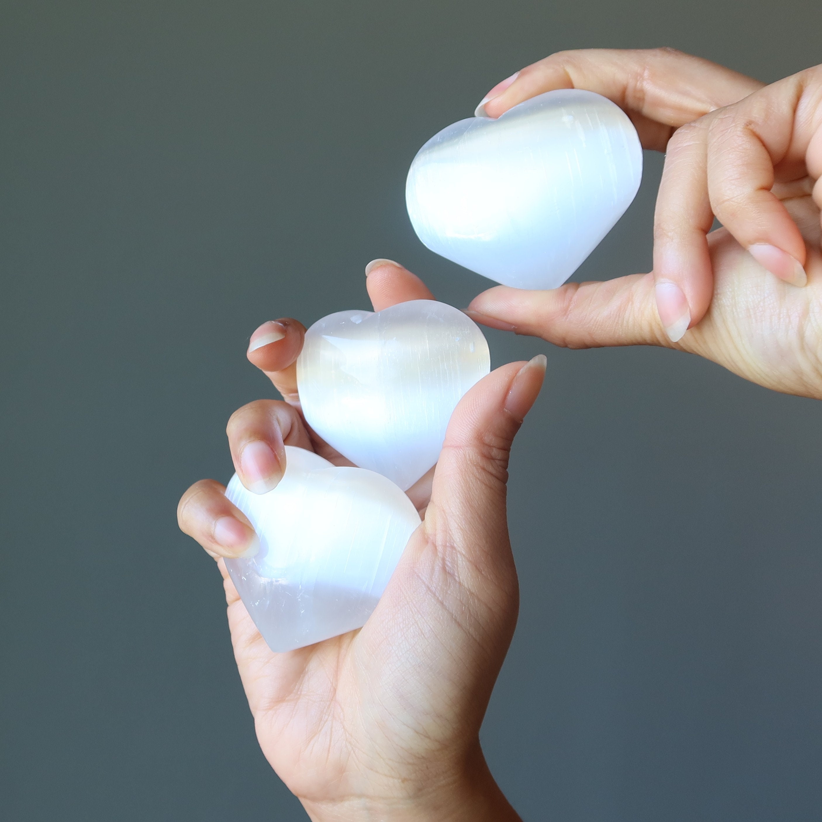 Selenite Heart Trio Magical White Gemstone Healing Set Of 3