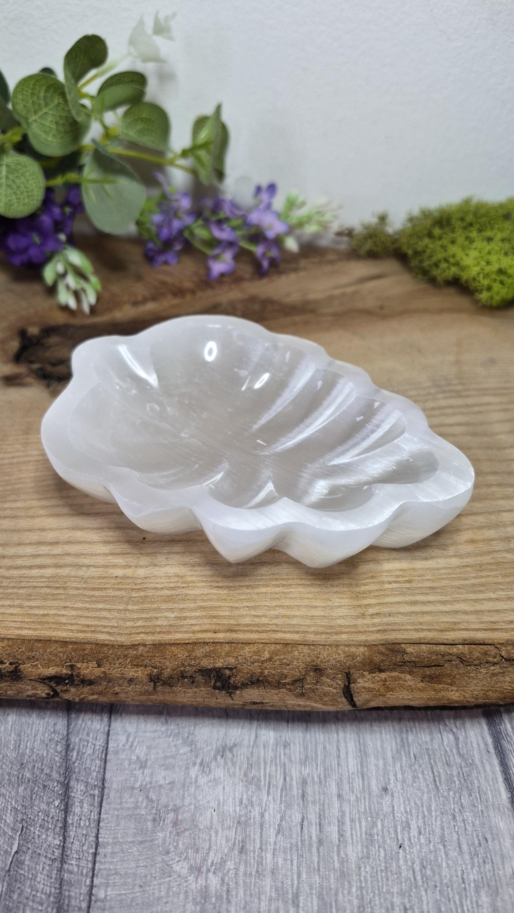Selenite Leaf Bowl Natural For Charging Crystals & Clarity