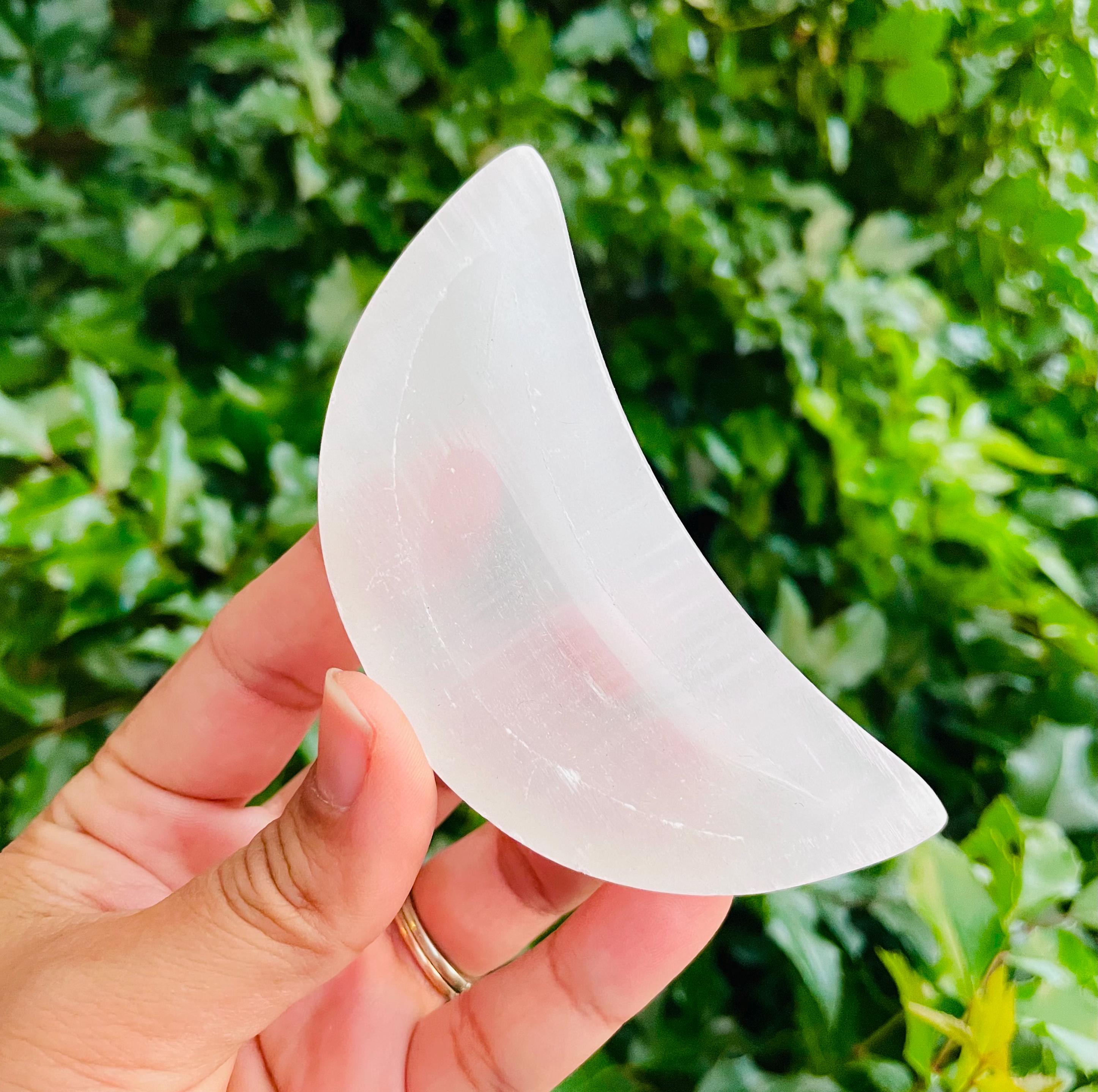 Selenite Moon Bowl: White Carved Crystal Dish (60-90 Mm)