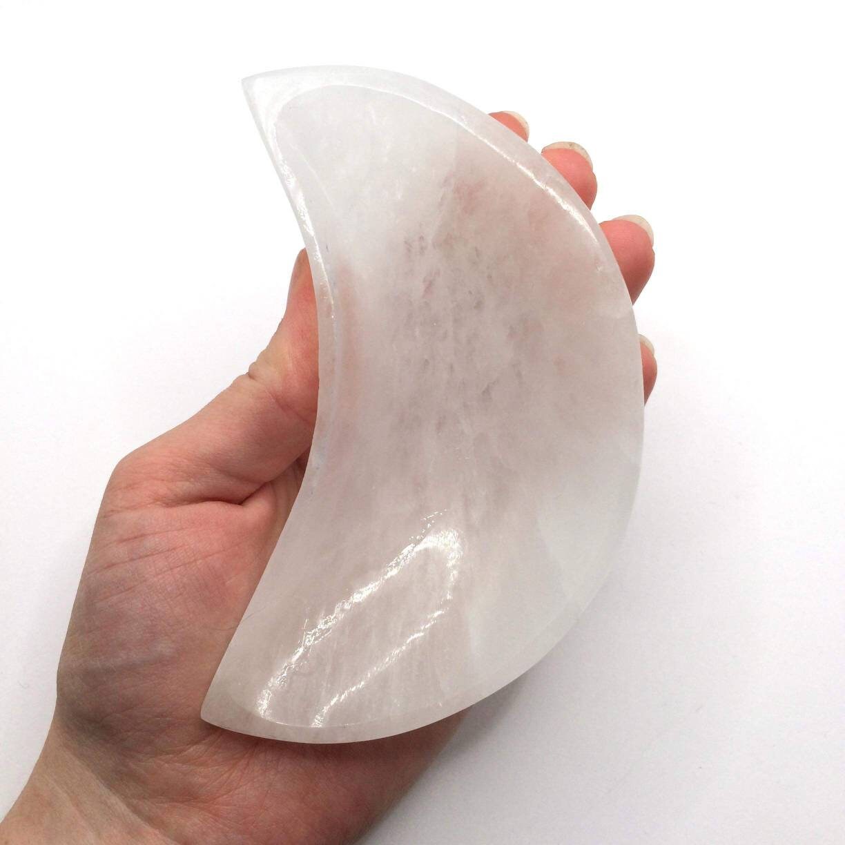 Selenite Moon Shaped Bowl Natural For Charging Crystals And Clarity 100mm