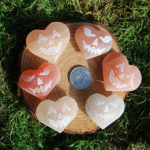 Orange Selenite Pumpkin Face Hearts Small* Orange Selenite Pumpkin Face Hearts Small*