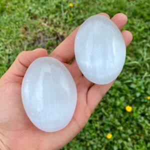 Selenite Palm Stone: Translucent White Crystal, Crown Chakra Selenite Palm Stone: Translucent White Crystal, Crown Chakra