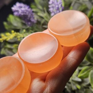 Peach Selenite Plate: Miniature Crystal Worry Stone Peach Selenite Plate: Miniature Crystal Worry Stone