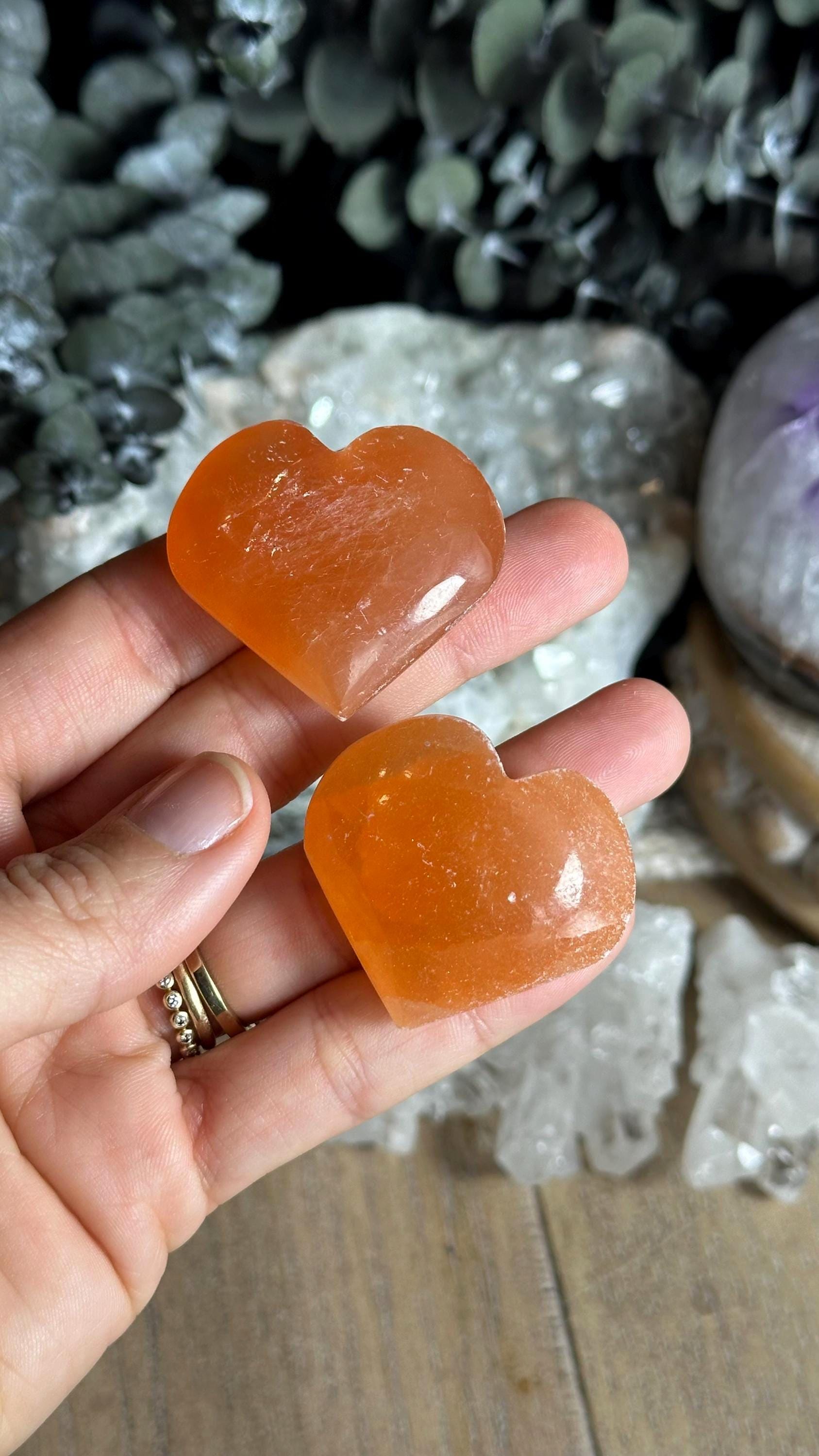 Peach Selenite Satin Spar Heart, Healing Stone, Love Stone