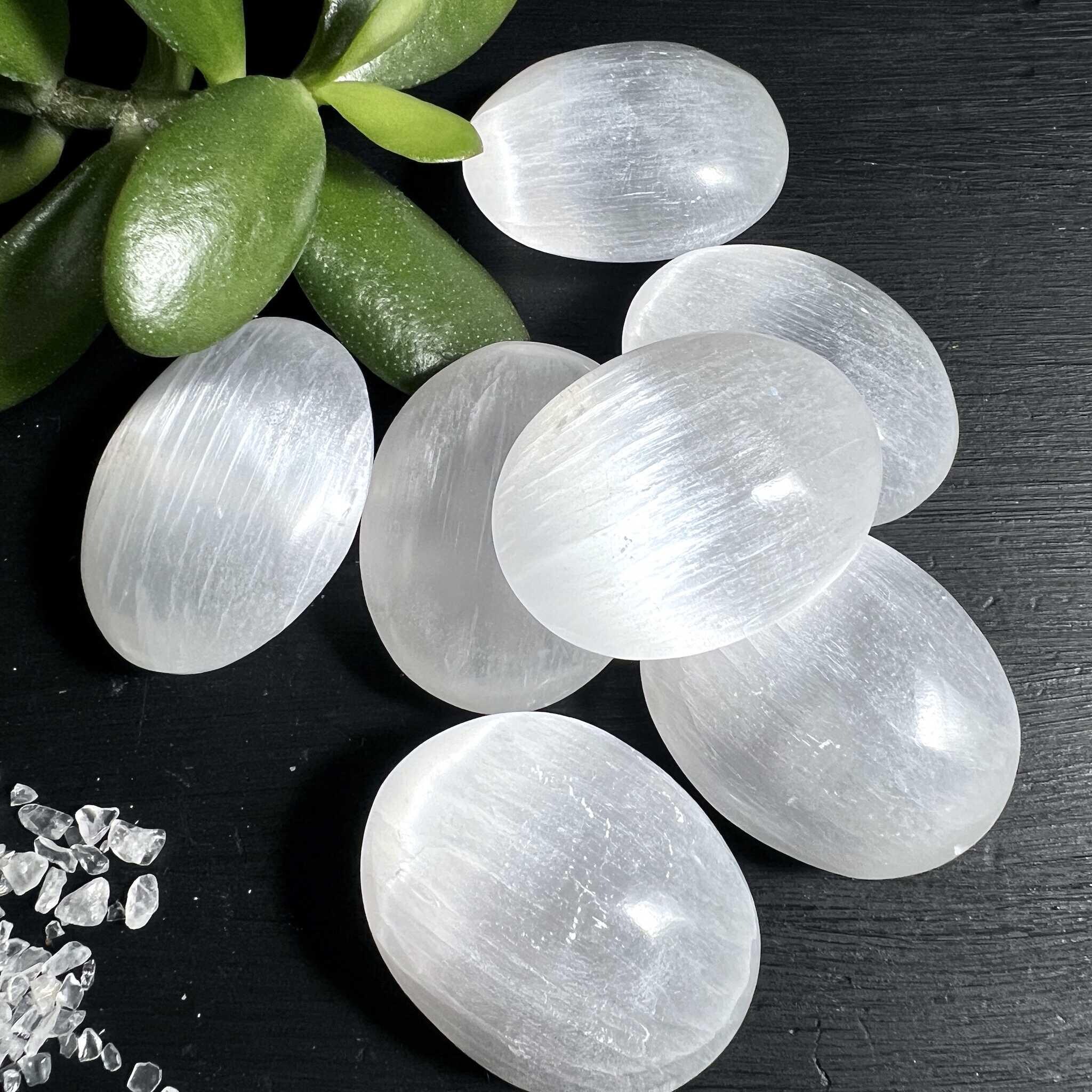 Polished Selenite Palm Stone | Premium Morocco | Cleansing Moon Energy | Spiritual Gift