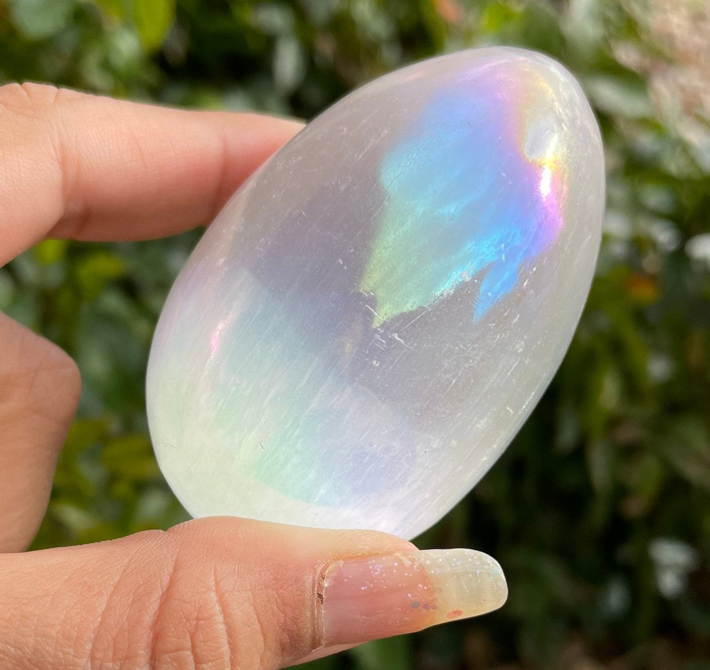 Rainbow Aura Selenite Crystal: Sphere Or Egg Rainbow Aura Selenite Crystal: Sphere Or Egg