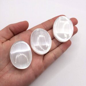 Selenite Satin Spar Palm Thumb Groove Smoothstone Worry Stone Selenite Satin Spar Palm Thumb Groove Smoothstone Worry Stone