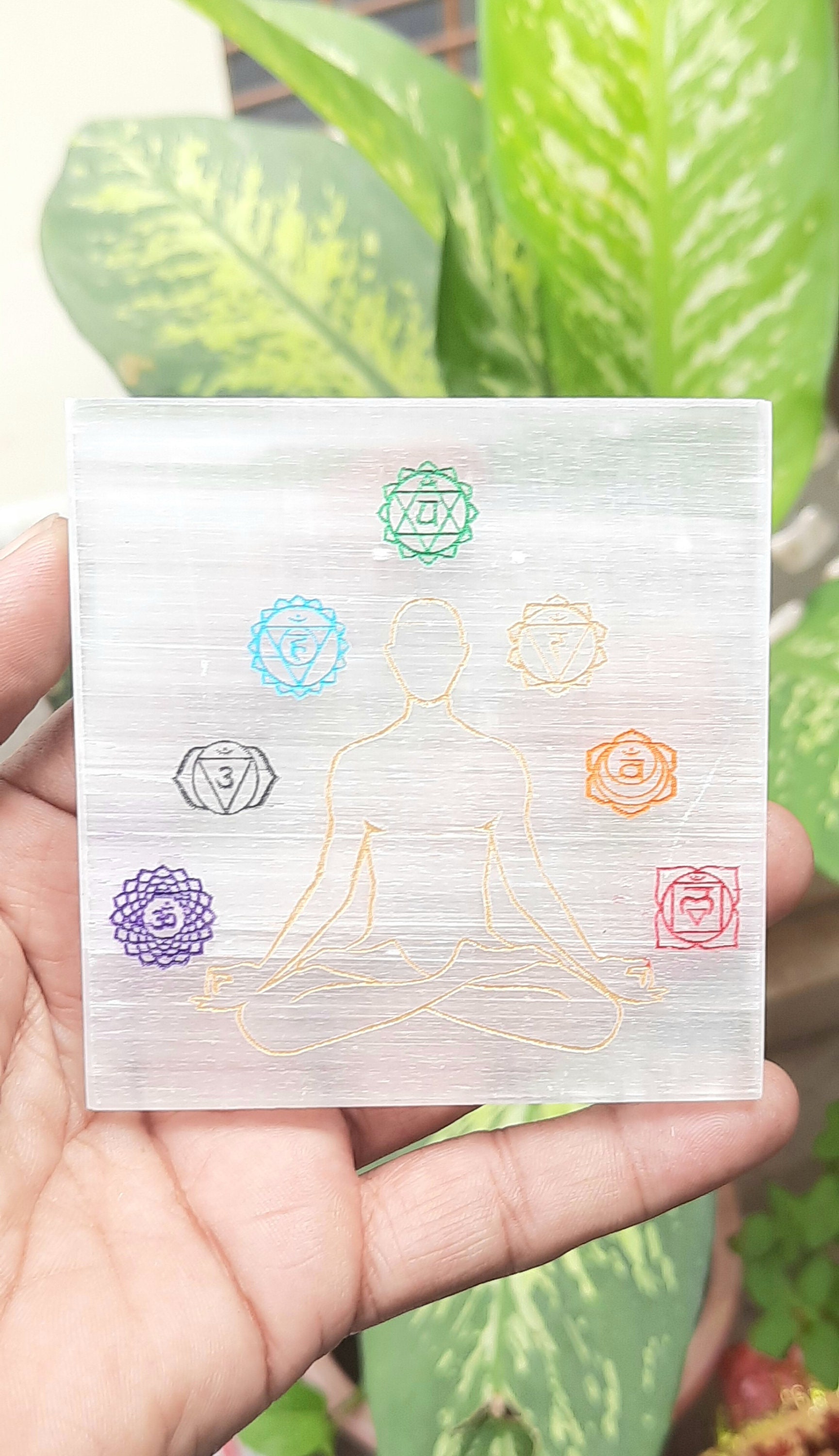 Seven Chakra Selenite Charging Plate,selenite Plate,elevate Energy,goddess Of Wealth,energy Cleaners,purify Crystal,magic,carving,engraved.