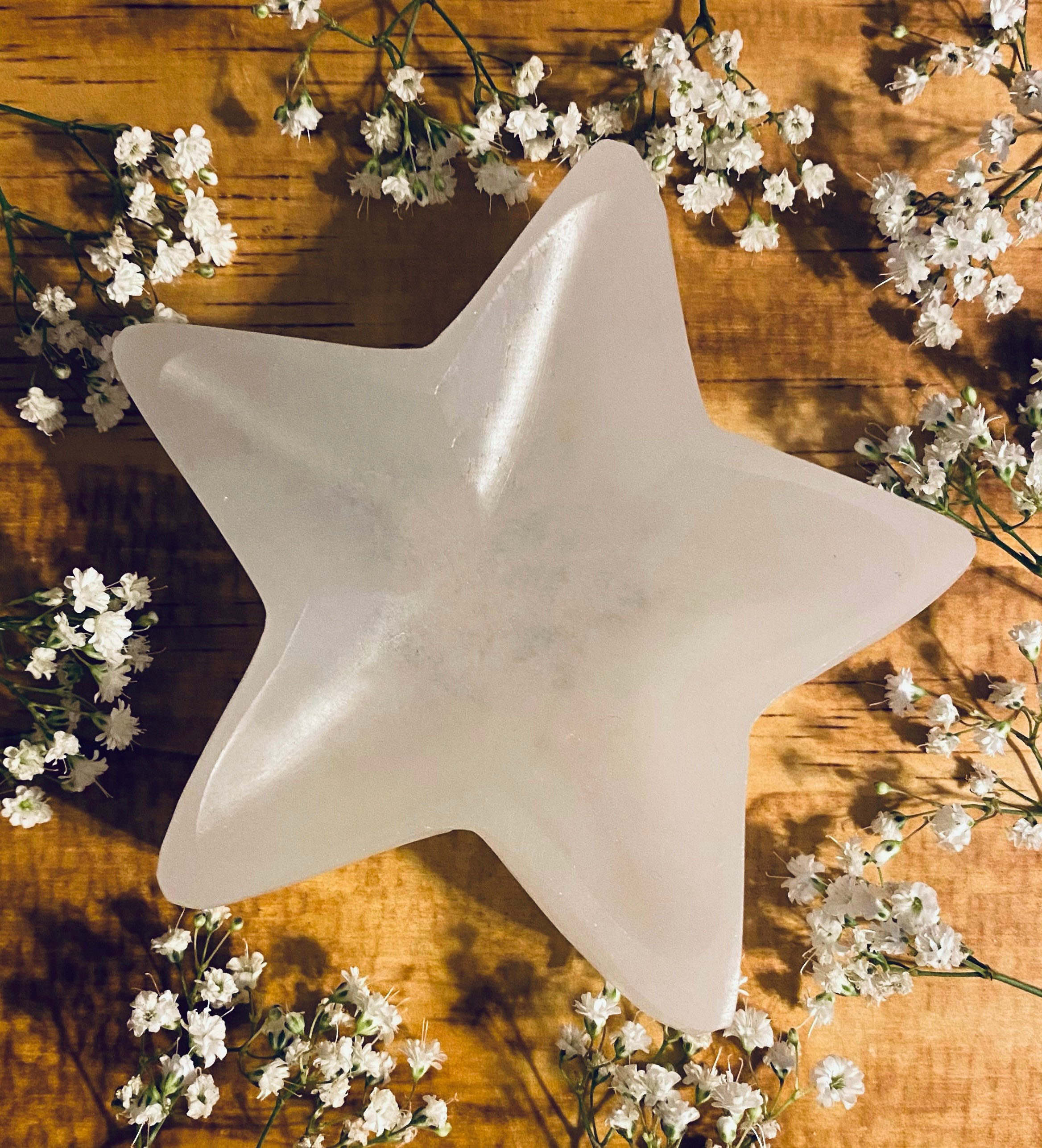 Selenite Star Bowl, Crystal Decor, Star Collection, Selenite Star, Qty. 1