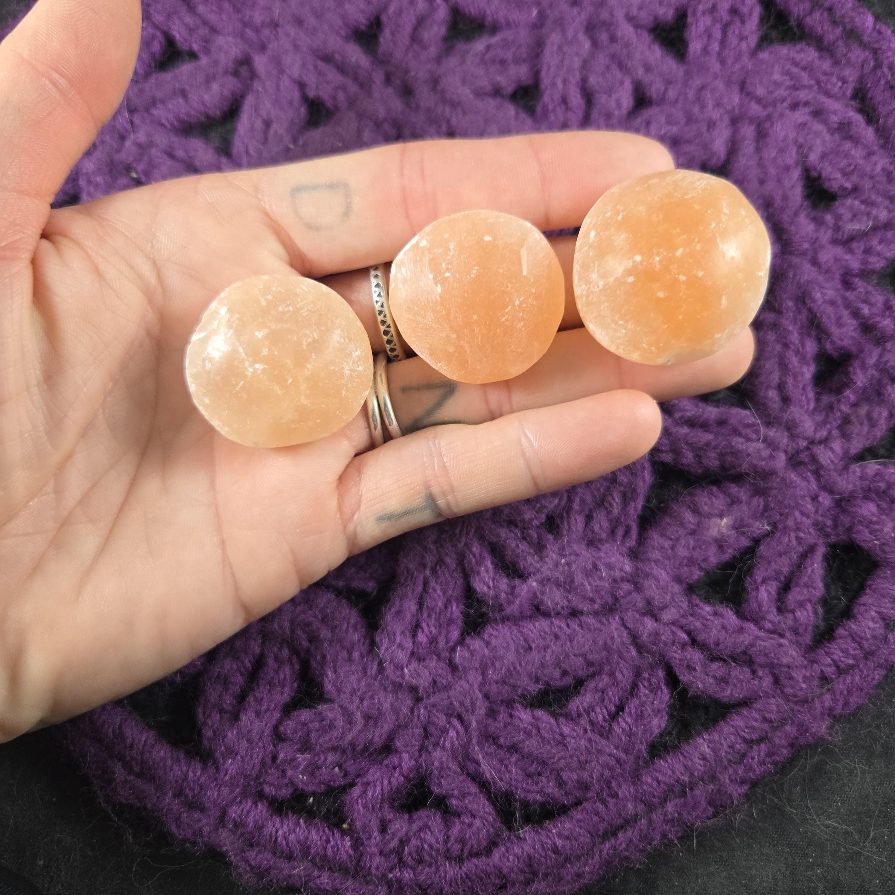 3 Peach Selenite Tumbled Polished Orb Stones Ufo Crystals Unique Orange Gridding 3 Peach Selenite Tumbled Polished Orb Stones Ufo Crystals Unique Orange Gridding