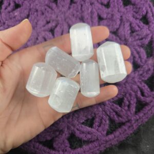 6 White Selenite Polished Crystals Tumbled Oblong Unique Pieces Gridding