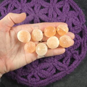 8 Peach Selenite Tumbled Polished Orb Stones Ufo Crystals Unique Orange Gridding
