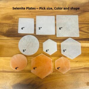 Selenite Charging Plates With 7 Chakra Tumbled Stone Set And Velvet Pouch