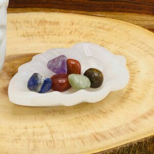 Selenite Charging Station Bowl With 7 Chakra Tumbled Stones, 10 Cm ( 4 Inch )