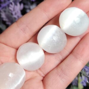 Selenite Crystal, Polished Selenite Sphere Carving, Tumbled Stone