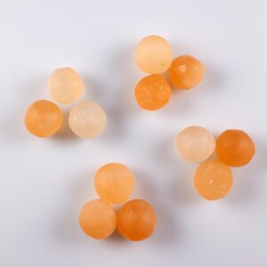Orange SELENITE Crystal Spheres  :  x3 Small Natural Tumbled Stones, Mini Marbles, Jewelry Making, E2129