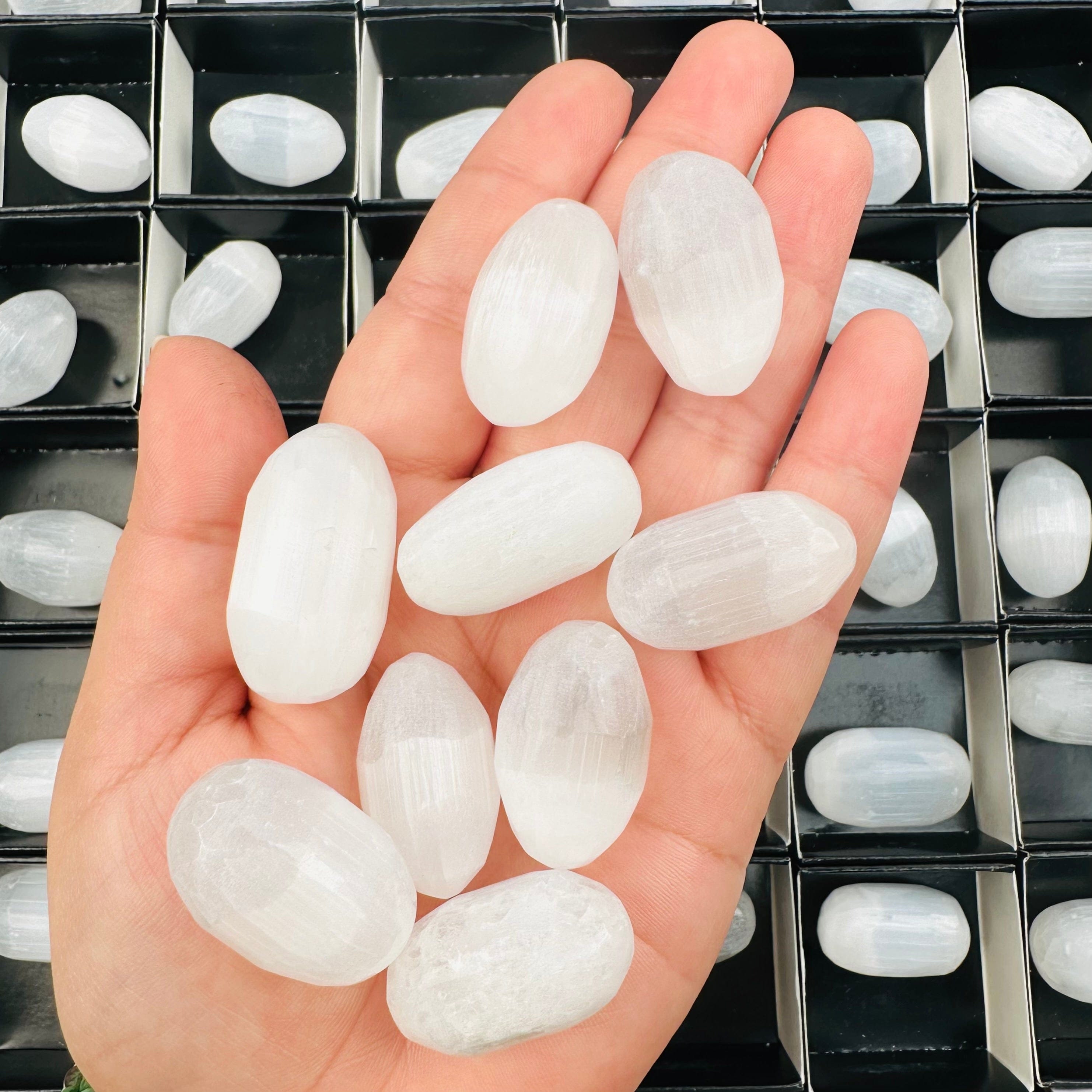 Tumbled Oval Selenite - Pocket Crystal Stone - Tumbled Oval Selenite - Pocket Crystal Stone -